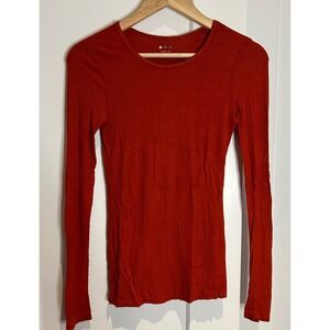 Three Dots Womens Rust Red Ribbed Long‎ Sleeve Crew Neck Top JY2C007 Small USA